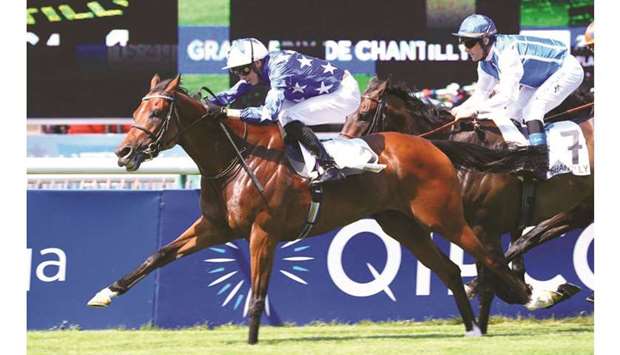 James Doyle (left) rides Aspetar to Grand Prix de Chantilly (Group 2) victory in Chantilly yesterday. (JDG)