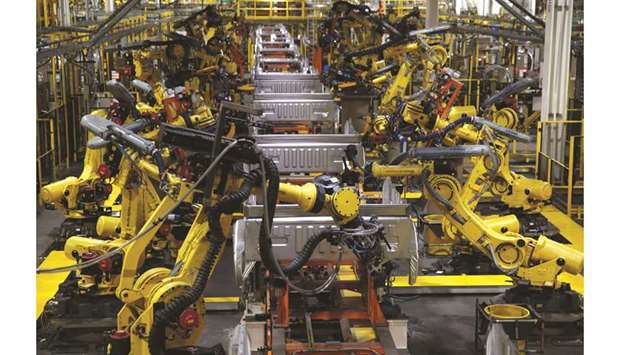 Truck beds for the Ford 2018 and 2019 F-150 are welded in the body shop at the Ford Motoru2019s Rouge Complex in Dearborn, Michigan. Washingtonu2019s new tariff threats against Mexico last week contributed to global recession fears, with stock markets tumbling around the world.