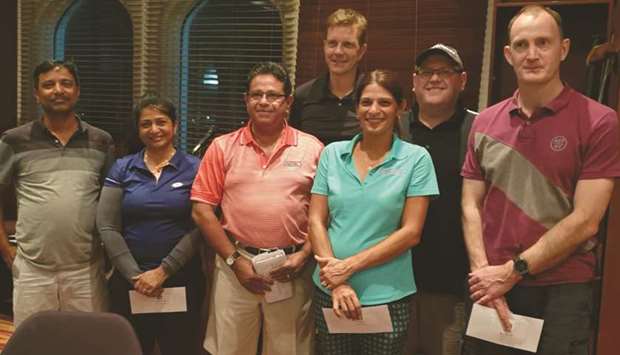 Winner of the Ramadan golf tournament Kieran Ou2019Sullivan poses with QGL captain PK Mathew and other participants.