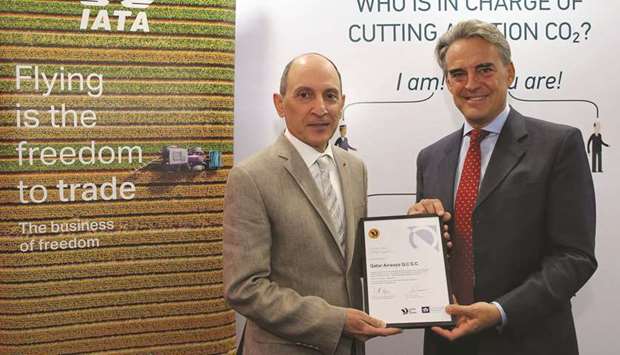 HE Akbar al-Baker was presented with the certificate by Alexandre de Juniac.