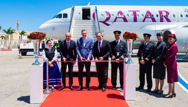 A ribbon cutting ceremony at Malta International Airport on Tuesday, marking the arrival of Qatar Airwaysu2019 inaugural flight from Doha, to the airlineu2019s newest gateway to Europe
