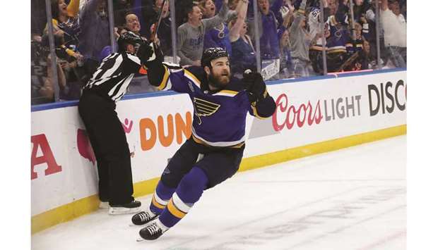Ryan Ou2019Reilly of the St. Louis Blues celebrates his third period goal against the Boston Bruins in game four of the 2019 NHL Stanley Cup Final at Enterprise Center in St Louis, Missouri. (Getty Images/AFP)