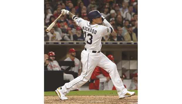 San Diego Padresu2019 Manny Machado hits a grand slam home run during the sixth inning against the Philadelphia Phillies at Petco Park. PICTURE: USA TODAY Sports