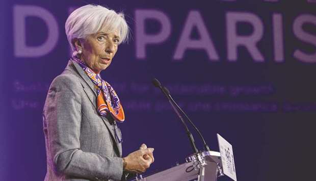 IMF managing director Christine Lagarde delivers a speech at the Paris Forum of G20 finance ministers in Paris on May 7. u201cThe immediate priority is to resolve the current trade tensions,u201d Lagarde urged in a blog post yesterday, aimed at the Group of 20 finance ministers and central bankers as they prepare for a meeting in Japan this weekend.