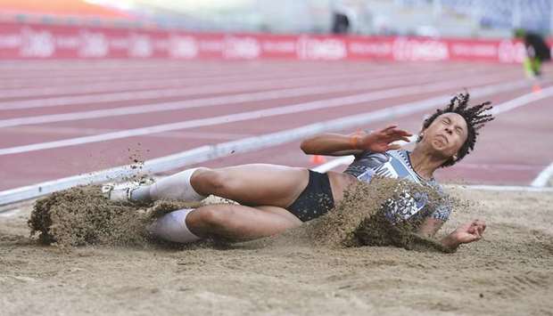Germanyu2019s Malaika Mihambo in action during the womenu2019s long jump event during the Diamond League at the Stadio Olimpico in Rome, Italy, yesterday. (Reuters)