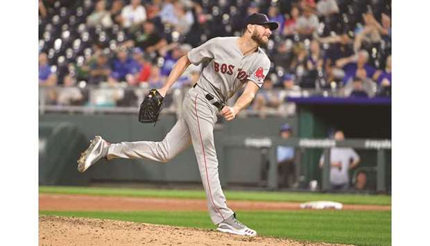 Boston Red Sox starting pitcher Chris Sale delivers a pitch against the Kansas City Royals in the eighth inning at Kauffman Stadium. PICTURE: USA TODAY Sports