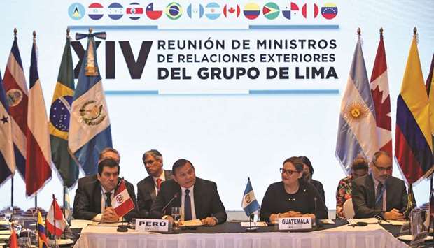 Peruu2019s Foreign Minister Nestor Popolizio (centre) delivers a speech during the opening of the XIV Meeting of Ministers of Foreign Affairs of the Lima Group, in Guatemala City yesterday. The Lima Group was created in 2017 as a response to Venezuelau2019s political and economic crisis.