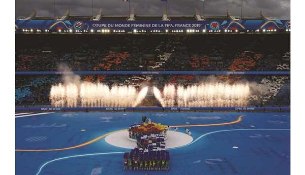 Fireworks go off during the opening ceremony ahead of the Womenu2019s World Cup opening match between France and South Korea in Paris yesterday. (Reuters)