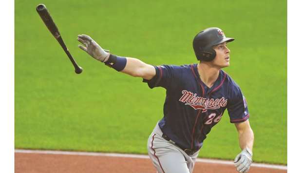 Minnesota Twinsu2019 Max Kepler watches after hitting a two-run home run against Cleveland Indians. (USA TODAY Sports)