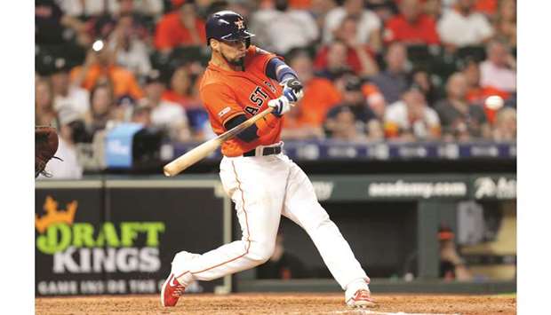 Houston Astrosu2019 Robinson Chirinos hits an RBI double against the Baltimore Orioles on Friday night. (USA TODAY Sports)