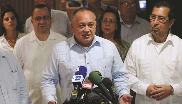 Venezuelau2019s National Constituent Assembly President Diosdado Cabello speaks during a news conference at the Jose Marti International Airport in Havana on Friday.