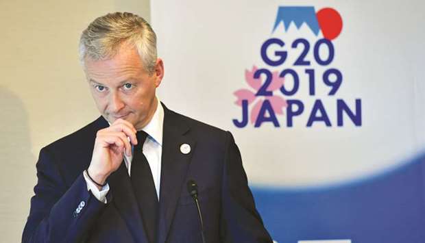 Franceu2019s Finance Minister Bruno Le Maire pauses during a news conference at the G20 finance ministers and central bank governors meeting in Fukuoka, Japan, yesterday. Le Maire said his priority is reinforcing the Renault-Nissan alliance and protecting jobs and sites in France.