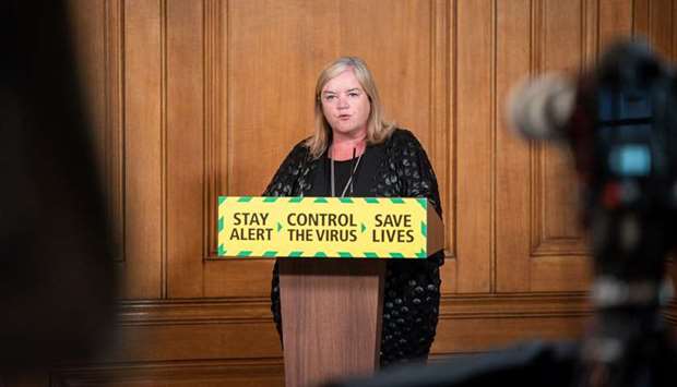 Chair of the Covid-19 rough sleeping taskforce, Dame Louise Casey attends the daily Covid-19 briefing at 10 Downing Street in London yesterday.