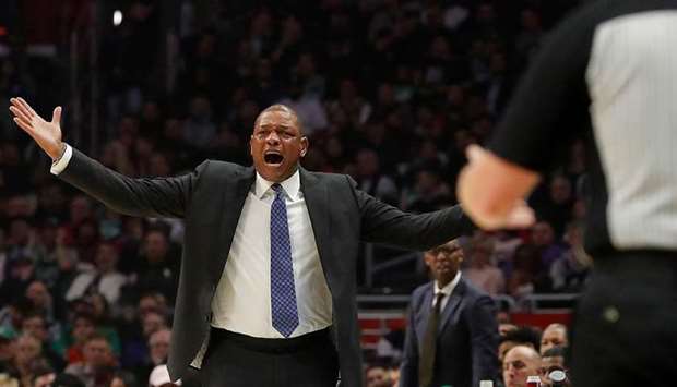 Los Angeles Clippers head coach Doc Rivers during a game against the Boston Celtics at Staples Center in Los Angeles on November 20, 2019. (TNS)