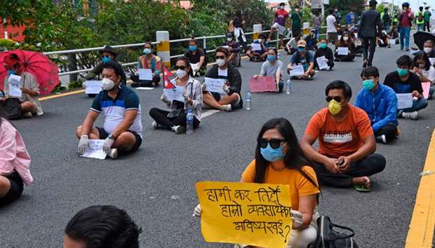 Demonstration against the government\'s handling of the fight against the coronavirus, in Kathmandu