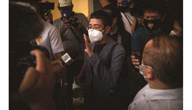 Maria Ressa, executive editor and CEO of Philippine news website Rappler, speaks to the media after being found guilty of cyber libel, in Manila, yesterday.