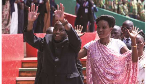 Burundi President Evariste Ndayishimiye and First Lady Angelique attend the swearing-in ceremony at Ingoma stadium in Gitega.