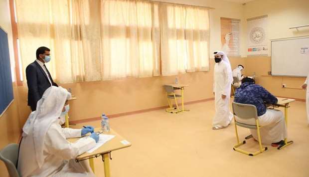 HE the Minister of Education and Higher Education Dr Mohamed bin Abdul Wahed al-Hammadi during his visit to Doha Preparatory and Secondary Schools for Boys. PICTURES: Shemeer Rasheed