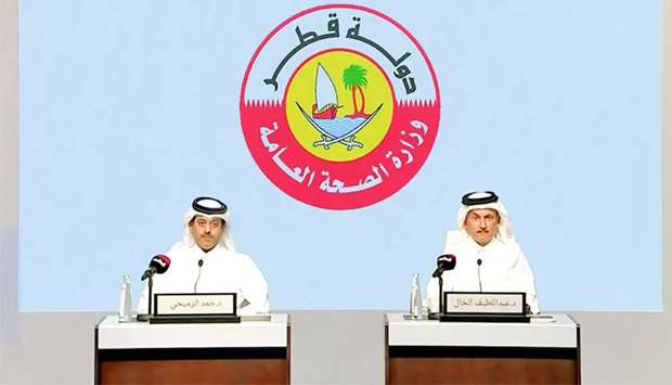 Dr Hamad al-Romaihi and Dr Abdullatif al-Khal at the press conference on Tuesday