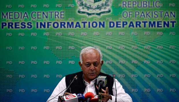 Pakistanu2019s Aviation Minister Ghulam Sarwar Khan speaks during a press conference in Islamabad yesterday, after announcing in parliament the findings report of last month Pakistan International Airlines (PIA) plane crash.