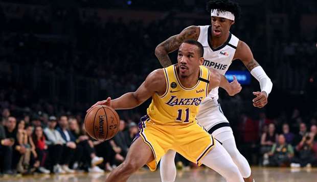 Avery Bradley (left) of the Los Angeles Lakers in action against the Memphis Grizzlies during a regular NBA game at Staples Center on February 21, 2020. (AFP)