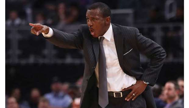 Detroit Pistons head coach Dwane Casey directs action against the Orlando Magic at Little Caesars Arena in Detroit on November 25, 2019. (TNS)
