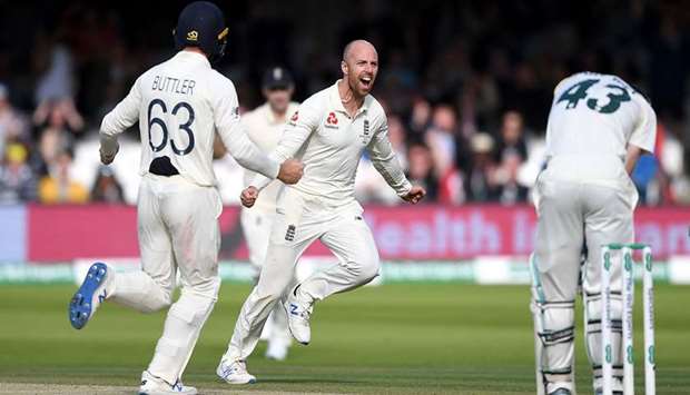 England Left-arm spinner Jack Leach (centre) has taken 34 wickets at just 29 apiece in his 10 Tests. (AFP)
