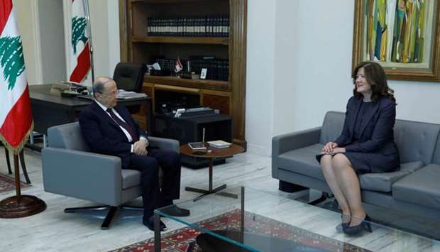 Lebanon's President Michel Aoun meets with U.S. Ambassador to Lebanon Dorothy Shea at the presidential palace in Baabda, Lebanon on June 11. Dalati Nohra/Handout via REUTERS