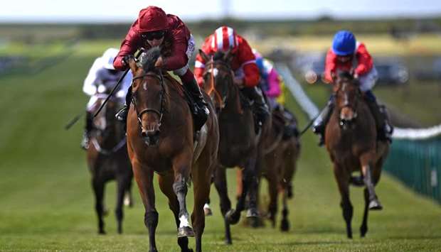 Oisin Murphy (foreground) rides Time Scale to Listed Empress Filliesu2019 Stakes victory at Newmarket, United Kingdom, yesterday. (Racingfotos)