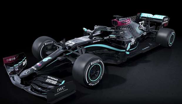 A black-liveried Mercedes Formula 1 car for the 2020 season is seen in an image tweeted by the team yesterday.