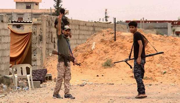 Fighters loyal to the internationally recognised Libyan Government of National Accord (GNA) are pictured during clashes with forces loyal to Khalifa Haftar in an area south of the capital Tripoli.