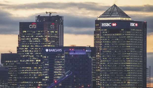 The offices of global financial institutions, including HSBC Holdings, stand in the Canary Wharf financial, shopping and business district in London. HSBC isnu2019t the first global institution to back Beijing after a year of political unrest in Hong Kong, but itu2019s in a precarious position. Most of its earnings are generated in Asia, but its headquarters are in London.