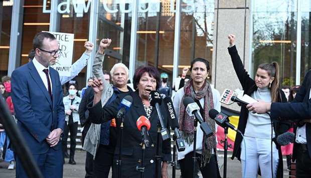 Aboriginal elder Latona Dungay whose son David Dungay died in a Sydney prison in 2015, speaks outside the Supreme Court in Sydney yesterday.