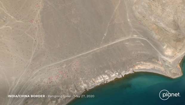 Build up at the Line of Actual Control on the disputed border between China and India is seen in this handout satellite image of Pangong Lake courtesy of Planet Labs taken on May 27.