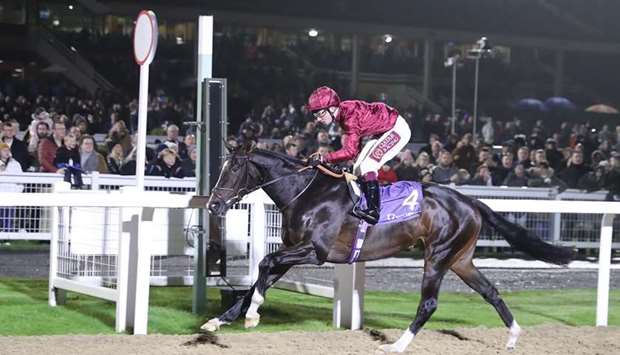 In this November 1, 2019, picture, Oisin Murphy rides Qatar Racingu2019s Kameko to Futurity Trophy Stakes (Group 1) victory in Newcastle, United Kingdom. (JDG)