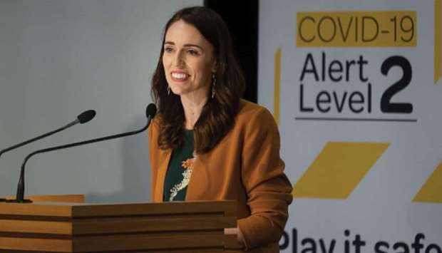 New Zealandu2019s Prime Minister Jacinda Ardern takes part in a press conference about the coronavirus at Parliament in Wellington yesterday.
