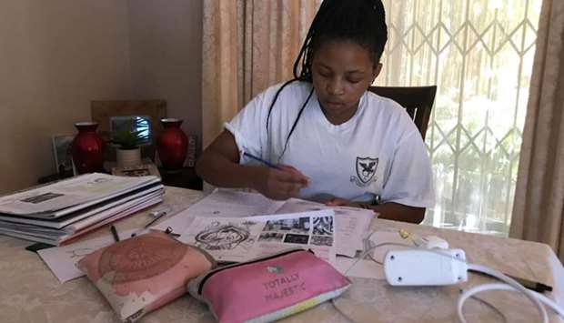 Learner Zinzi Lerefolo practices drawing after a virtual art class at her house as the country ponders a return to schools during the coronavirus disease outbreak in Johannesburg, South Africa on May 26, 2020