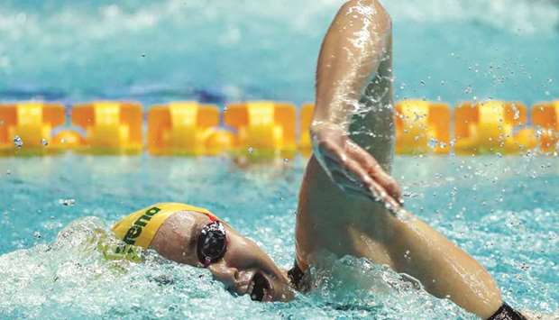 Ariarne Titmus of Australia competes in the 18th FINA World Swimming Championships at Nambu University Municipal Aquatics Center, Gwangju, South Korea, on July 21, 2019. (Reuters)