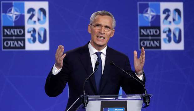 NATO Secretary General Jens Stoltenberg gives a press conference during a NATO summit at the North Atlantic Treaty Organization (NATO) headquarters in Brussels