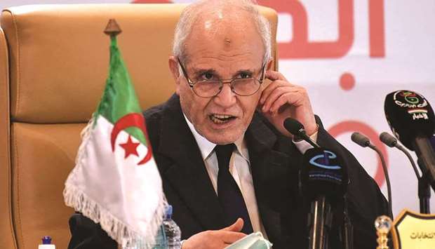 President of Algeriau2019s National Independent Elections Authority Mohamed Chorfi holds a press conference, in Algiers, yesterday.