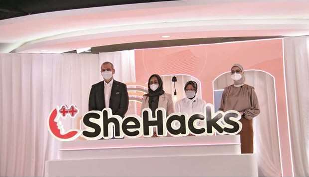 Dignitaries at the launch of Indosat Ooredoo's SheHacks 2021 Wednesday.