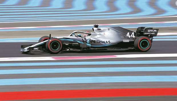 In this June 21, 2019, picture, Mercedesu2019 Lewis Hamilton drives around Le Castelletu2019s Paul Ricard circuit during practice. Hamilton won from pole at the circuit in 2018 and 2019. (Reuters)