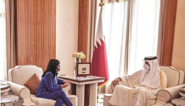 His Highness the Amir Sheikh Tamim bin Hamad al-Thani met at his office in Al Bahr Palace Wednesday morning with the Executive Vice-President of the Bolivarian Republic of Venezuela Dr Delcy Eloina Rodriguez Gomez, and her accompanying delegation.
