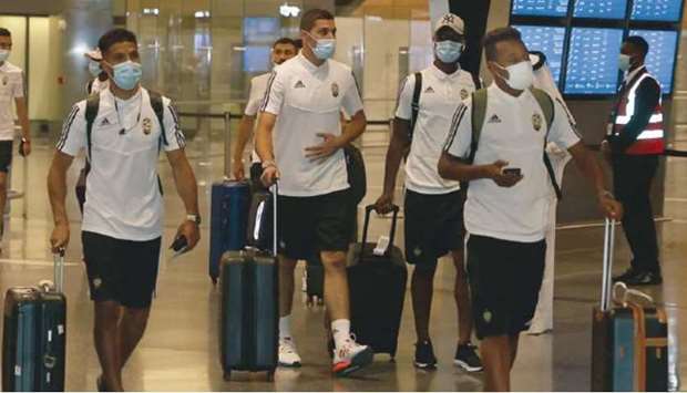 Libyau2019s players arrive at the Hamad International Stadium yesterday. Libya will take on Sudan in the opening match of the FIFA Arab Cup qualifiers Saturday at the Khalifa International Stadium.