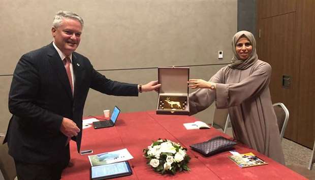 HE the Assistant Foreign Minister and Spokesperson of the Ministry of Foreign Affairs Lolwah bint Rashid Al Khater meets with Secretary-General of the Organization for Economic Co-operation and Development Mathias Cormann