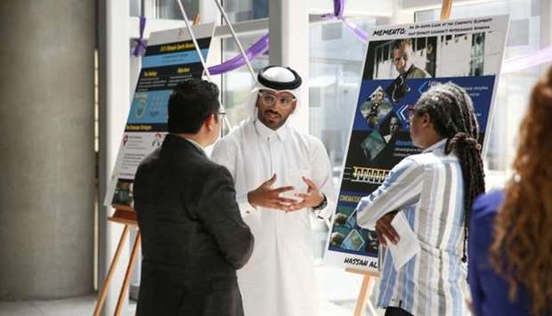 Hassan Al-Jahni (centre) at the annual Media and Research Awards ceremony hosted by NU-Q to recognise the media and research work of NU-Q students