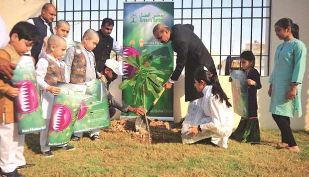 Green warriors along with Syed Ahsan Raza Shah, ambassador of Pakistan to Qatar, planting a tree at the embassy.