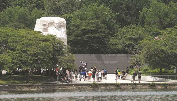 The Martin Luther King Jr Memorial is seen as people celebrate Juneteenth, which commemorates the end of slavery in Texas, two years after the 1863 Emancipation Proclamation freed slaves elsewhere in the United States, in Washington, DC. (Reuters)