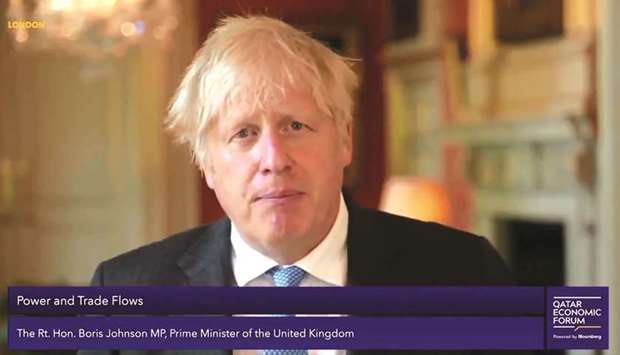 UK Prime Minister Boris Johnson speaking at the Qatar Economic Forum, Powered by Bloomberg