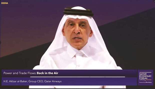Qatar Airways Group chief executive HE Akbar al-Baker speaking at the Qatar Economic Forum on Tuesday.